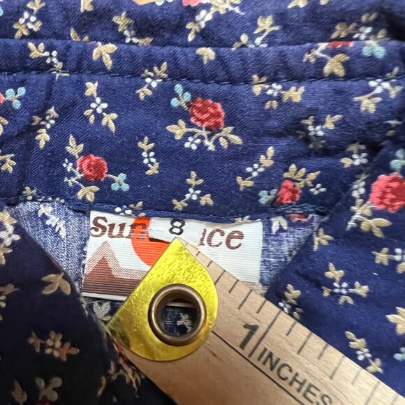 VINTAGE 70s Western Pearl Snap Womens Size 0 Blue Floral Cowgirl Hippie Retro - Picture 3 of 8